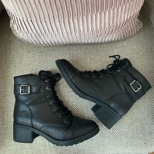Black Combat Wedge Boots
